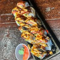 Crazy Roll · Shrimp Tempura, Crab meat, Avocado, Topped with Spicy tuna and Eel, Eel sauce and spicy mayo
