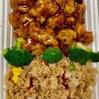 C16. General Tso's Chicken Combo Plate · Hot and spicy.