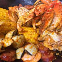 Dinner Combo #2 · Feeds 2-3 people. 1 lb. Dungeness crab, 1 lb. shrimp, 1 lb. clams, sausage a 1/4 lb., 3 piec...