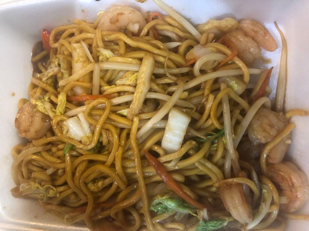 38. Shrimp Lo Mein · Soft noodles.