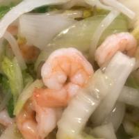 43. Shrimp Chow Mein · Served with white rice and crispy noodle.