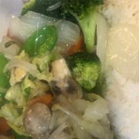 51. Vegetable Chop Suey · Served with white rice or brown rice.