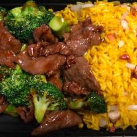 C9. Beef with Broccoli Combination Platter · Served with choice of fried rice and an egg roll.