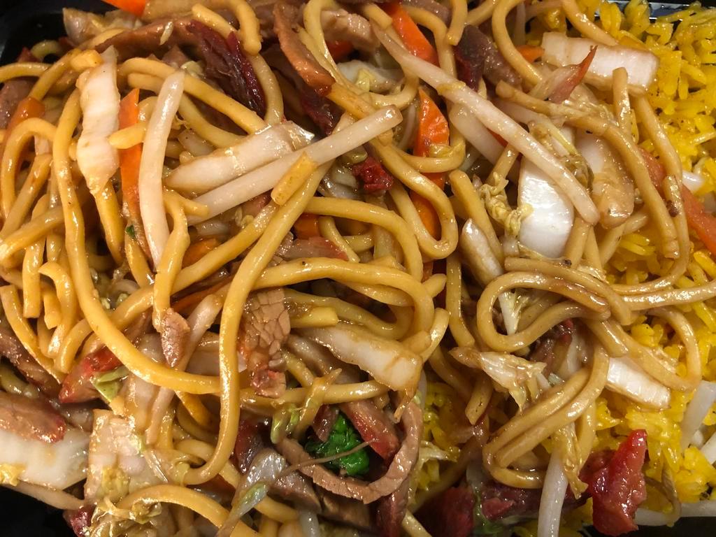 C14. Roast Pork Lo Mein Combination Platter · Served with choice of fried rice and an egg roll.