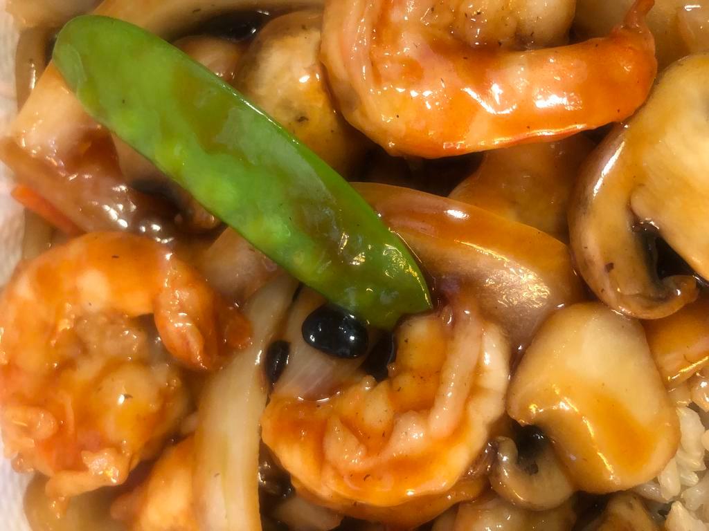123. Shrimp with Black Bean Sauce · Served with choice of rice.