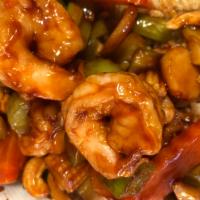 130. Shrimp with Cashew Nuts · Served with choice of rice.