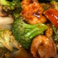 133. Shrimp with Mixed Vegetables · Served with choice of rice.