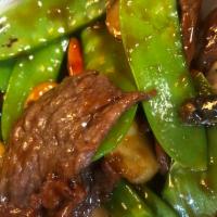 100. Beef with Snow Peas · Served with your choice of rice.