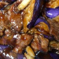 118. Beef with Eggplant · Served with your choice of rice.