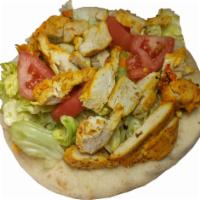 Chicken Gyro Sandwich · Grilled marinated chicken with lettuce,tomatoes served on a toasted pita bread and your choi...