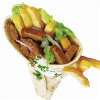 Gyro Frito Sandwich · Grilled lamb and fries served on Pita bread topped with your choice of white sauce, hot sauc...