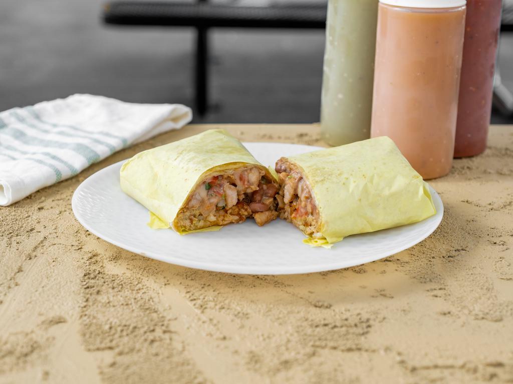 Shrimp Burrito Lunch · Comes with rice, beans, tomatoes, onion, rice, cheese, bell pepper, sour cream.