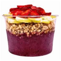 Sunshine Bowl · Organic acai, housemade cashew milk, honey, banana, strawberries and blueberries. Toppings: ...