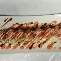 Lancing Roll · Eel, avocado, shrimp and crab meat topped with spicy tuna.