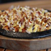Okonomiyaki Cheese and Seafood · Japanese hot-plate pizza with seafood and mozzarella cheese.
