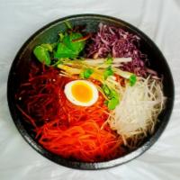 Jjoly Myun · Cold noodle with Korean chewy noodle, vegetables and boiled egg. Spicy