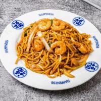Shrimp Lo Mein · Egg noodle dish.