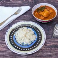 Chicken Curry with rice · Large chunks of white chicken breast