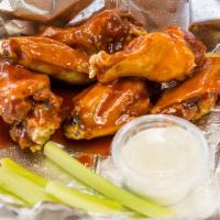 6 Piece Wings · Includes choice of bleu cheese or ranch dressing.