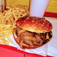  Big Baby   Combo- MEAL · Double cheeseburger. Served with American cheese, mustard, ketchup, grilled onions and pickl...