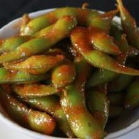 Spicy Garlic Edamame · Soybeans with a spicy garlic sauce