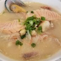 Seafood Ramen · Ramen in soup topped with assorted seafood