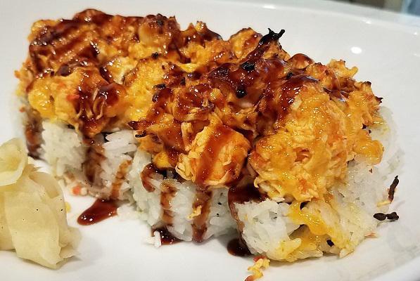 Langostino Lobster Beach Roll · Baked. In: krab, cucumber. Out: langostino lobster, scallops mixed with spicy krab, spicy mayo, eel sauce.