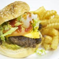 Cheeseburger · Comes with lettuce, tomato, onion, pickle, mayo, ketchup, mustard.