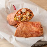 Santa Fe Chicken Wrap · Grilled chicken, corn, black beans, onions, jalapenos, tomatoes, cheese, tortilla chips and ...