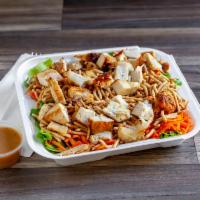 Chinese Chicken Salad · Prepared with romaine lettuce, chicken, Chinese noodles, carrots house special Chinese dress...