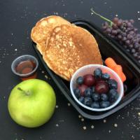 Whole Wheat Protein Pancakes · High protein pancakes with 2 uncured turkey bacon slices, a cup of organic fruit and organic...