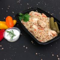 Mediterranean Chicken Rice Pilaf with Tzatziki Sauce Lunch · Organic Chicken breast, white rice, carrot, pickle.