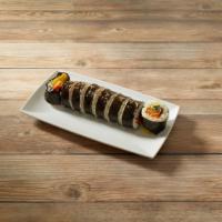 Kimbap · Rice wrapped in seaweed paper with spinach, yellow radish, carrot with spam