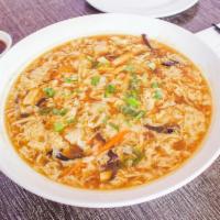 Hot and Sour Soup酸辣汤 · Soup that is both spicy and sour, typically flavored with hot pepper and vinegar.