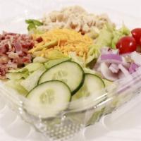 Chicken ＆ Bacon Salad · Lettuce, tomato, cucumber, bacon, chicken, cheddar cheese, choice of dressing