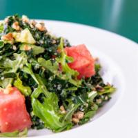 Watermelon Kale Salad · Fresh watermelon, arugula, lacinato kale, quinoa, walnut, crumbled feta tossed with balsamic...