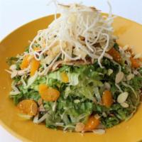 Chinese Chicken Salad · Grilled chicken, mixed lettuce, crispy wonton, rice noodle, almonds, sesame seeds and orange...