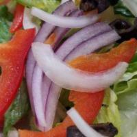 Side Garden Salad · Mixed greens, cucumbers, tomatoes, peppers, onions, and olives.