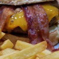 Bacon Cheese Burger · Half a pound of angus beef char-grilled and topped with bacon and American cheese. Served on...