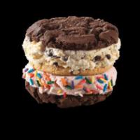 Double Cookie Sandwich · Your choice of 3 cookies with your choice of 2 x 2.5 oz ice cream scoops.