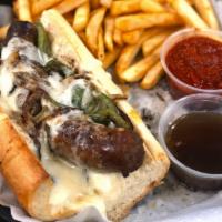 Italian Sausage Sandwich · Mild Italian sausage grilled and served on French or garlic bread with marinara or beef juice.