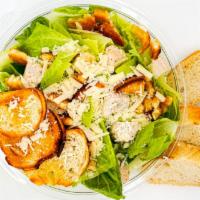 Caeser Salad · Chopped romaine, grilled chicken, shaved Parmesan, and sourdough croutons tossed in Caesar d...