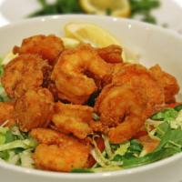 Fried Shrimp Salad · Deep-fried cajun seasoned shrimp served with ranch or in house salad dressing.
