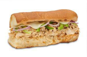 Chipotle Cheese Chicken Sub · Shredded rotisserie chicken, pepper Jack cheese, green peppers, onions, chipotle ranch dress...