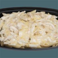 Chicken Alfredo · Rich and creamy Alfedo sauce served over penne pasta with rotisserie chicken and Parmesan ch...