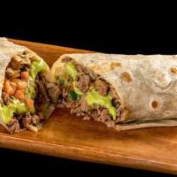 Carne Asada Burrito · Carne asada, guacamole, and pico de gallo.