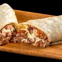 Jr. Patron Burrito · Carne asada, bacon, ham, pico de gallo, and Monterey Jack cheese.
