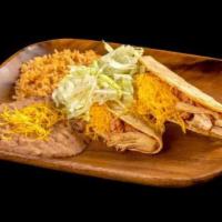 10. Two Chicken Tacos Combo Plate  · 2 shredded chicken tacos.