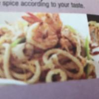 Seafood Udon · Stir-fried noodle w. Crabmeat, shrimp,scallops &veg.