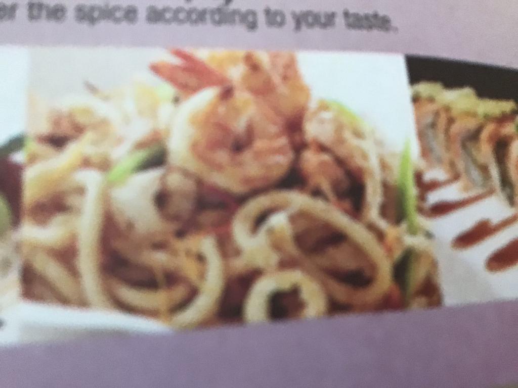 Seafood Udon · Stir-fried noodle w. Crabmeat, shrimp,scallops &veg.